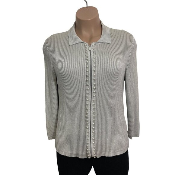 DRAPER'S & DAMON'S Elegant Women's Luxury Cardigan Large Silver/Grey Embellished - Picture 12 of 15